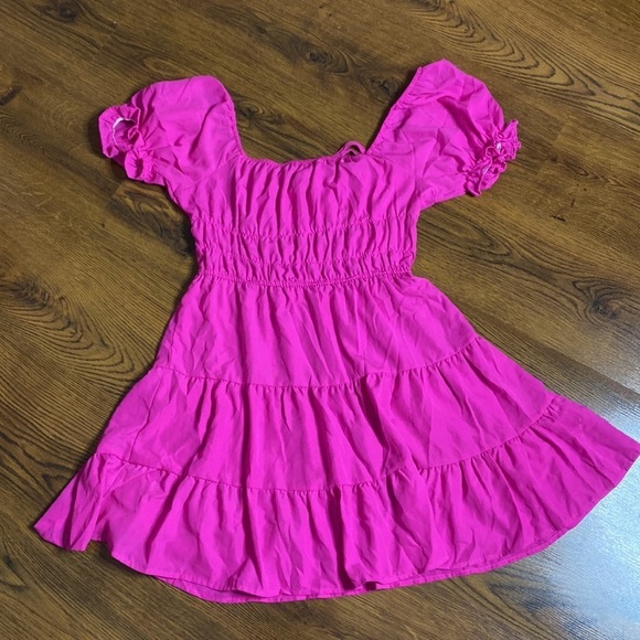 🌷 Liberty Love 🌷 Vibrant Pink Romantic Puff Sleeve A Line Dress NWOT - Picture 9 of 10